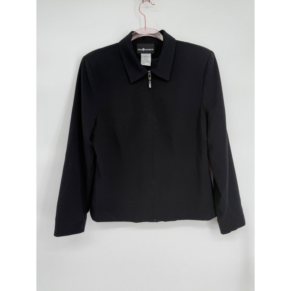 Sag Harbor Zipper Collar Jacket Blazer Womens Professional Business Sz 10 Black